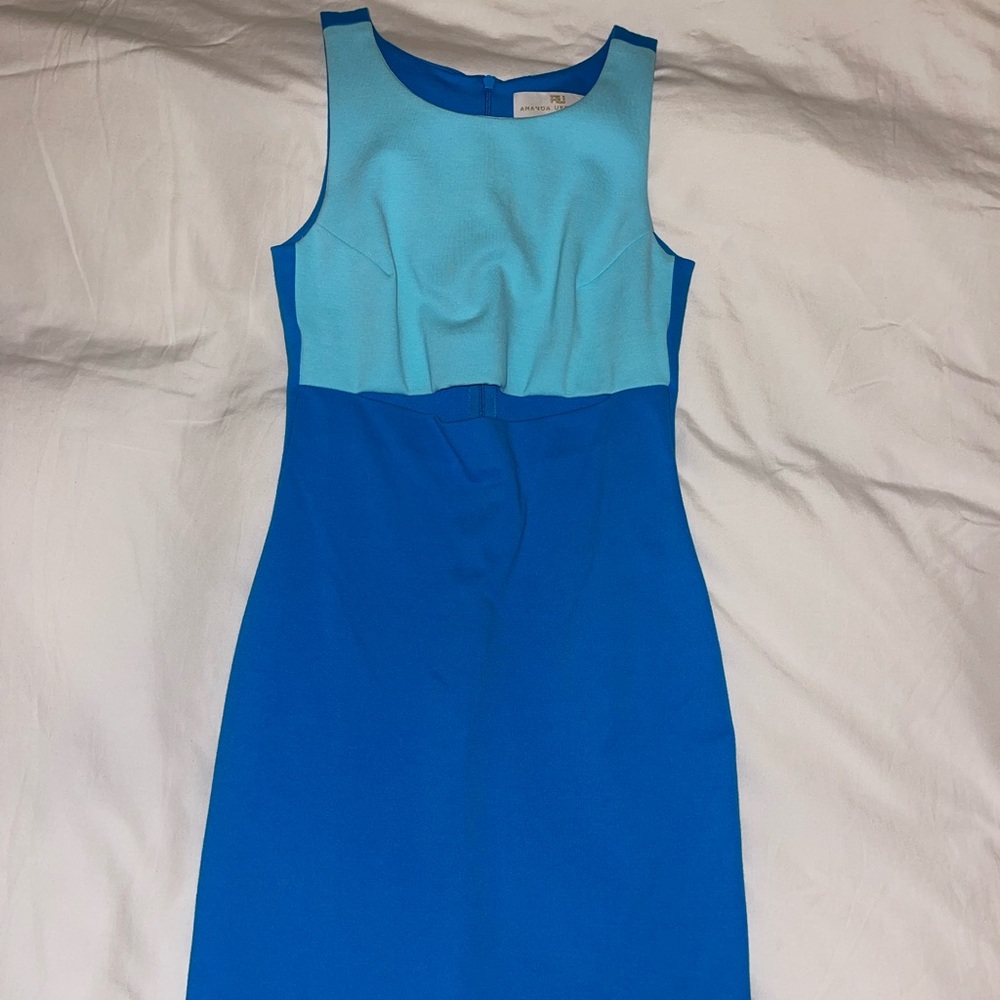 Amanda Uprichard Colorblock Peek-A-Boo Scuba Dress Two-Tone Blue